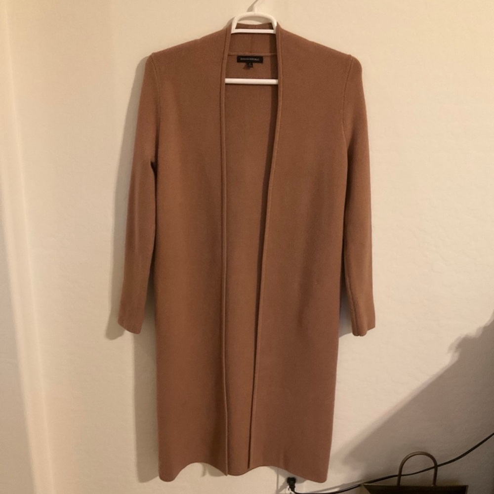 Banana Republic tan long sweater open front cardigan, S